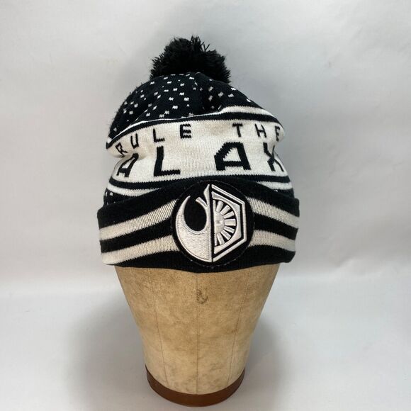 Star Wars Rule The Galaxy Black White Knit Beanie Cap Hat Patch Pom Pom Lined - Picture 1 of 15